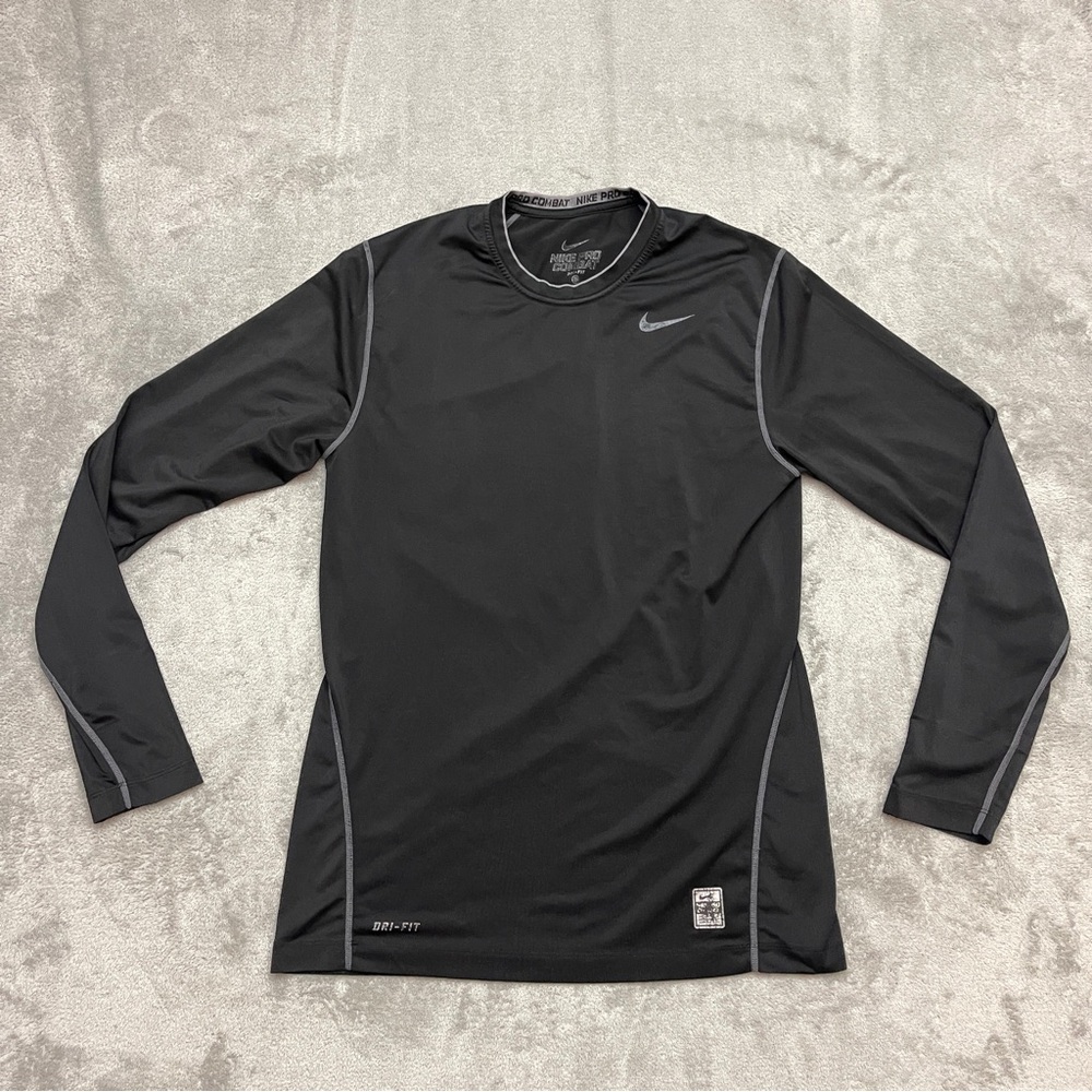 Nike Pro Combat Dri Fit Shirt Mens Medium Black Long Sleeve Compression Athletic
